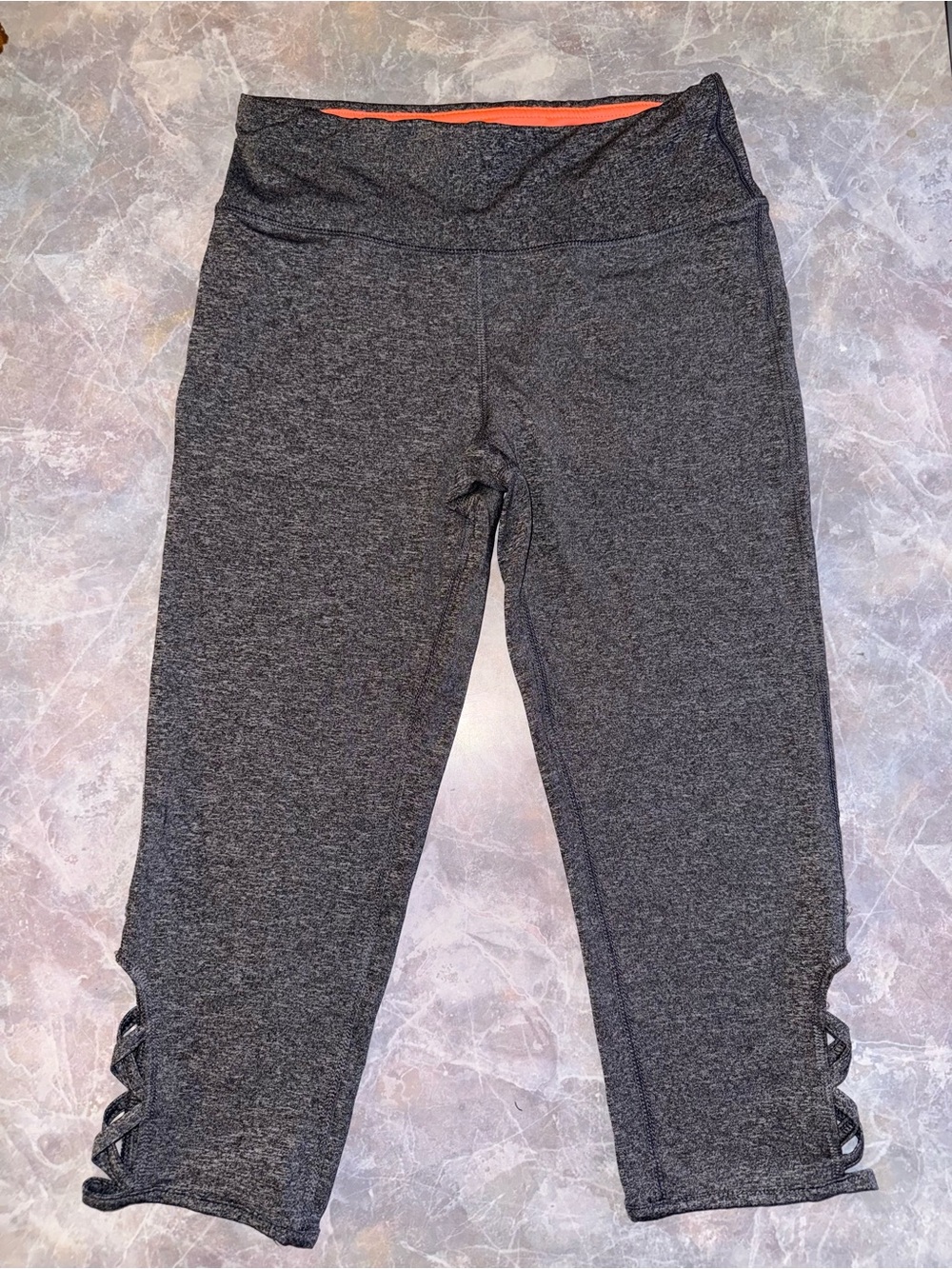 Pro Player Charcoal Crop Leggings with Orange Waistband Accent